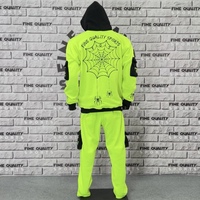 Ensemble sweat à capuche et pantalon grande taille personnalisé motif toile d'araignée, vert fluorescent, style urbain, 100% coton polaire élastique