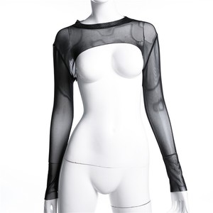 T-shirt transparent à col roulé et manches longues ultra court, style populaire été 2026, pour femme - Product Image 1