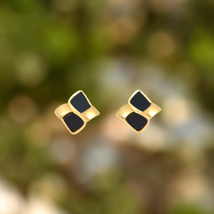 Fashion <b>Stud</b> <b>Earrings</b> 316L Stainless Steel PVD Gold Plating <b>Black</b> Inlay Minimalist Design - Product Image 3
