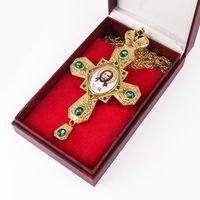 ZD075 Nouveau Pectoral de Prêtre Orthodoxe Grec en Alliage de Zinc Plaqué Or 18K avec Collier et Diamant Carré en Cristal Coloré