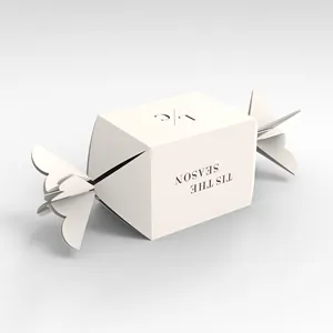 Emballage en papier vide avec logo personnalisé Dossiers à biscuits au chocolat et bonbons de mariage avec ruban Boîte-cadeau de mariage élégante