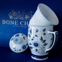 Tasse à thé en porcelaine fine bleue et blanche avec infuseur, tasse de maître, filtre en céramique, 400/600 ml, emballage cadeau
