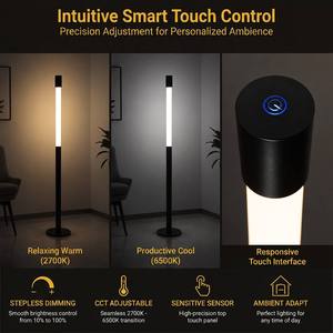 Lampe sur pied LED moderne <span class=keywords><strong>et</strong></span> créative de 1400 mm de hauteur avec variateur de lumière CCT, design tube rond doré, idéale pour bureau <span class=keywords><strong>et</strong></span> salle de travail - Product Image 3