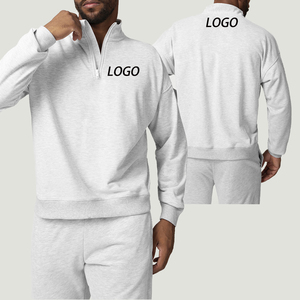 Personalizado <span class=keywords><strong>Pullover</strong></span> Quarter Zip Preto Crewneck Camisola de Alta Qualidade Street Wear Casual Francês Terry Drop Shoulder Hoodie para Homens - Product Image 1