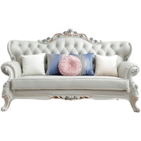 Canapé de luxe classique européen pour villa, style palais français haut de gamme, en cuir bleu combiné, en forme de U, mobile, trois places