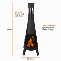 Brasero extérieur rond en fer laminé à froid noir de 0,8 mm avec cheminée, brasero portable en fer de qualité supérieure