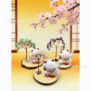 ต้นไม้เงินคริสตัลประดับแมวนำโชคพร้อมฐานไม้ ของตกแต่งบ้าน ของขวัญ - Product Image 1