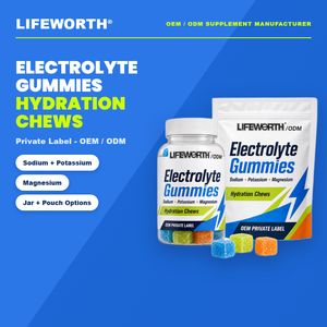 Gomitas Electrolíticas LIFEWORTH, Masticables para Hidratación, Sodio 100 mg, <span class=keywords><strong>Potasio</strong></span> 100 mg, <span class=keywords><strong>Magnesio</strong></span> 30 mg, Fórmula Personalizada, Contrato GMP HACCP - Product Image 1