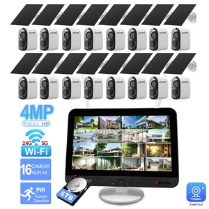 Système de caméra solaire sans fil 16 canaux avec NVR Wi-Fi 12,5 pouces, détection humaine intelligente IA, mini caméra de sécurité extérieure, prise en charge P2P - Product Image 1