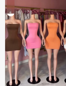 Vestido Tubo Corto Ajustado <span class=keywords><strong>para</strong></span> Mujer, Estilo Bodycon, <span class=keywords><strong>para</strong></span> Fiesta, Club, Casual, Verano, Elástico, Color Sólido, Sin Tirantes - Product Image 3