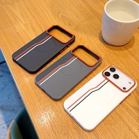 Coque de luxe texturée magnétique pour iPhone 17 Pro avec design à rayures contrastées, compatible iPhone 16 Pro, coque de protection
