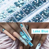 12 grilles (2 boîtes) de strass pour ongles vert émeraude multi-formes 3D SS4-SS16, diamants ronds en verre champagne, pierres précieuses en cristal à dos plat