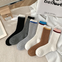 Nouvelles chaussettes en laine épaisses automne/hiver pour femmes, style japonais, tricot épais, blocs de couleur, mi-mollet, amples, absorbantes, vente en gros