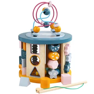 儿童木制益智玩具多功能珠子烤炉造型分拣机磁性钓鱼百宝盒儿童木制忙盒