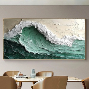 Pintura Abstracta 3D Impresa en Relieve, Naturaleza Muerta Texturizada, Lienzo Grande Hecho a Mano, Arte Acrílico de Olas Verdes Costeras, Decoración de Pared - Product Image 2