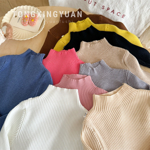 Tongxingyuan Girls' High Neck Knit Sweater Solid Color Cotton Autumn Winter Base Layer Children's Sweaters - Product Image 1