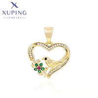 001176102 XUPING Pendentif Cœur Creux Oiseau Floral en Cristal Zircon Coloré Breloque Amour pour Collier Femme
