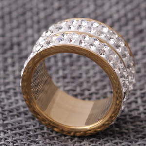 Bague de mode européenne et américaine 12 mm, double rangée de diamants, en acier inoxydable, bijoux de fête unisexe, couleur or acier - Product Image 4