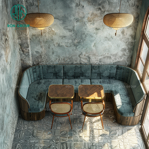 Muebles Modernos para Cafetería, Mesa Cuadrada de Madera y Ratán con Tapicería de Terciopelo, Sofá y Asientos para Cafetería, Restaurante - Product Image 4