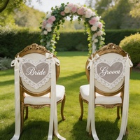 Ensemble de nœuds de chaise de mariage personnalisés en forme de cœur pour la mariée et le marié, décoration de dossier en dentelle, housse de chaise transparente pour réception de mariage