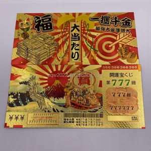 Coleção de dinheiro do japão, frete grátis, cartão de sorte de plástico 24k, folha de ouro banhada a notas