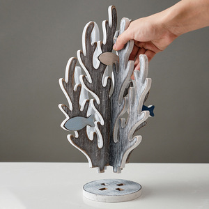 Wooden Coral Decor Foliage Shape Mediterranean Style Home Decoration Living Room Entryway TV Cabinet <b>Ornament</b> - Product Image 1