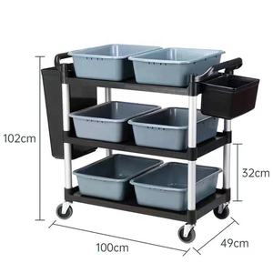 Kereta Dorong Dapur 3 Tingkat, Kereta Dorong Utilitas Restoran <span class=keywords><strong>Dolly</strong></span> dengan Tiga Rak Tanpa Suara dengan Roda Dapat Dikunci - Product Image 1