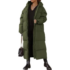 Manteau long matelassé à capuche pour femme, chaud et coupe-vent, avec fermeture éclair sur le devant, en duvet, manches longues, pour l'hiver - Product Image 1