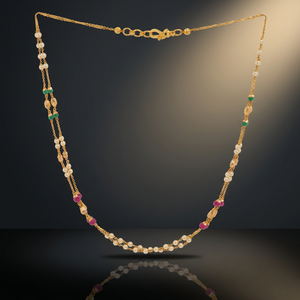 Elegant Gold Pearl Double Layer <b>Necklace</b> with Green and Pink Beads Traditional Ethnic Jewelry for Women - Product Image 4
