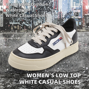 Chaussures décontractées basses en cuir microfibre pour femme, imperméables, avec soutien de la voûte plantaire, à lacets, pour l'hiver - Product Image 2