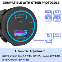 65W Type P D C Port 12V/24V lumière LED QC3.0 double prise USB chargeur rapide chargeur de voiture pour voitures motos bateaux usage industriel