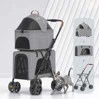 Poussette à deux étages pour chats et chiens en peluche Convient aux chiens âgés ou handicapés Chariots d'extérieur légers à deux niveaux