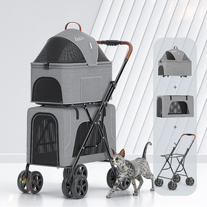 Poussette à deux étages <span class=keywords><strong>pour</strong></span> chats et <span class=keywords><strong>chiens</strong></span> en peluche Convient aux <span class=keywords><strong>chiens</strong></span> âgés ou <span class=keywords><strong>handicapés</strong></span> Chariots d'extérieur légers à deux niveaux - Product Image 2