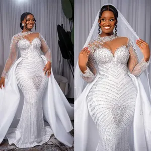 Plus Size Bridal Gowns <strong>with</strong> Detachable Train Bride Beaded Wedding <strong>Dress</strong> <strong>Pearls</strong> 2 in 1 Wedding-gown-<strong>dress</strong> Vestido De Novia Blanco - Product Image 1