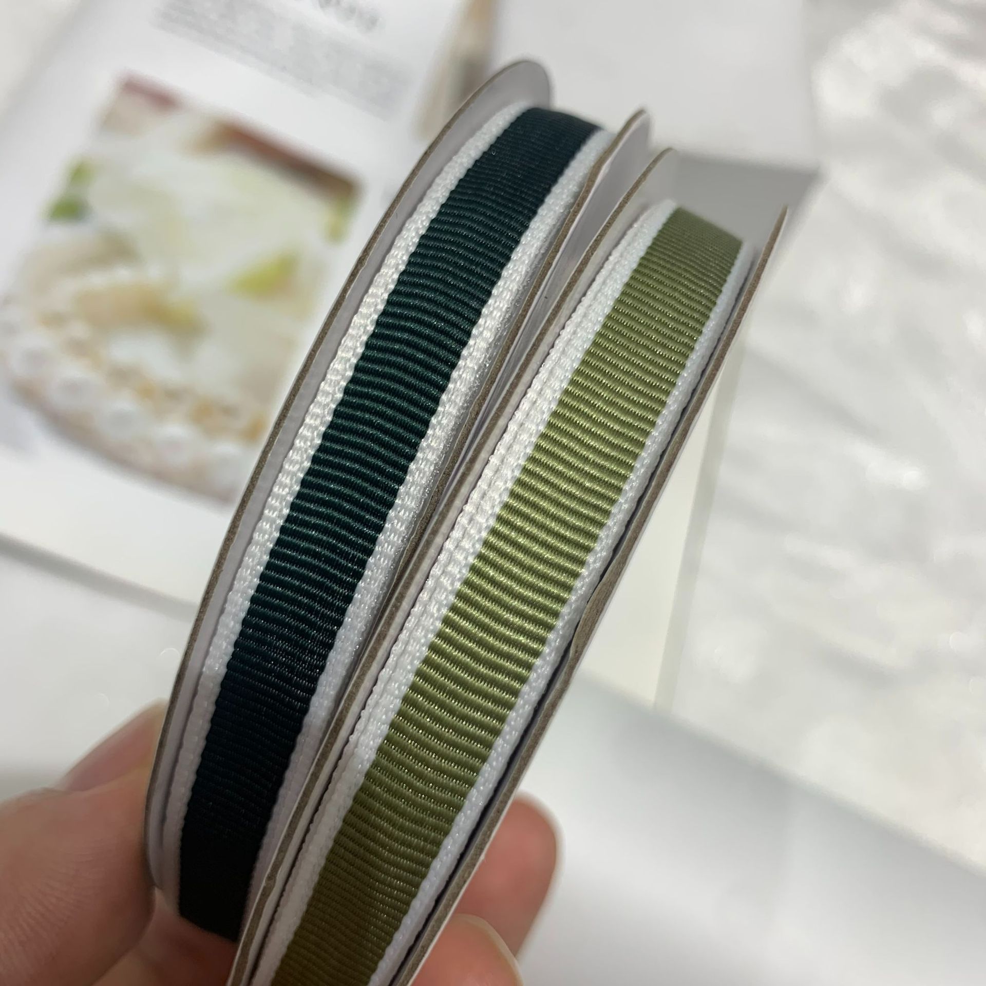1cm Double Color White Edge Cross Thread Double Faced Satin Trapezoidal Rib Polyester Ribbon Gift Wedding Baking Accessories