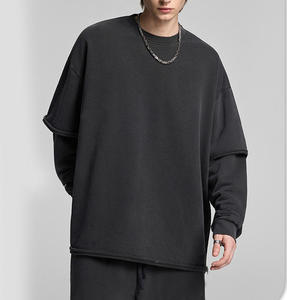 Sweat-shirt à manches longues pour homme, double couche, 100% coton, coupe oversize, style streetwear, vintage, délavé à l'acide, personnalisable avec logo - Product Image 5