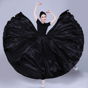 Falda Larga Gitana para Mujer, Ropa de Práctica de Danza, 15 Colores Surtidos, Falda de Danza Sólida en Morado y Dorado, Falda de Satén de 360 Grados para Danza del Vientre - Product Image 2