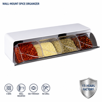 Organisateur d'épices mural en plastique Yunuoxi, 4 compartiments, 2 couleurs, 30,3 cm, imperméable, durable, étagère de cuisine avec 4 cuillères
