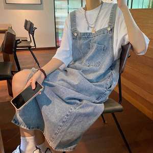 <strong>Women</strong> Distressed Denim Pinafore Dress <strong>for</strong> <strong>Women</strong> Loose Fit Midi Overall With Pocket Detail <strong>Salopette</strong> Femme Overalls - Product Image 5