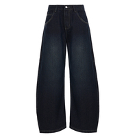 Jeans de Mujer de Tiro Bajo, Estilo Harem, Pierna Ancha, con Estampado de Texto, Ajuste Holgado, Lavado Azul Oscuro, con Bolsillos