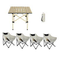 Table pliante de camping en acier inoxydable Polar Everest, 4 chaises Moon, pour cuisine, atelier, plage, pique-nique, chambre, école
