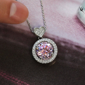 Collar con Colgante de Circonita Rosa, Chapado en Plata, con Dije de Corazón, Joyería Romántica para Mujer, Corte Brillante Redondo, Engaste de Garra, Aleación - Product Image 1