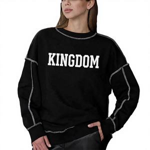 Suéter de cuello alto de lujo personalizado para mujer, de tejido de rizo, oversize, bordado, liso, ecológico, de poliéster/algodón - Product Image 1