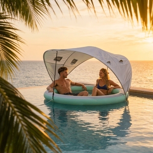 Hamac gonflable géant avec auvent amovible résistant aux UV, pour 6 adultes, idéal pour piscine, lac, rivière, plage ou fête. - Product Image 1