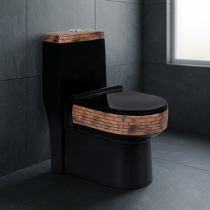 WC monobloc de luxe à chasse siphonique, style arabe, noir doré, avec abattants de toilettes à chasse directe - Product Image 1