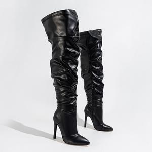 <b>Women</b> Platform Stiletto <b>Heel</b> Over-the-Knee Boot Night Club <b>Black</b> Satin <b>High</b> <b>Heels</b> Latest Design Sexy Boots Autumn Winter - Product Image 4