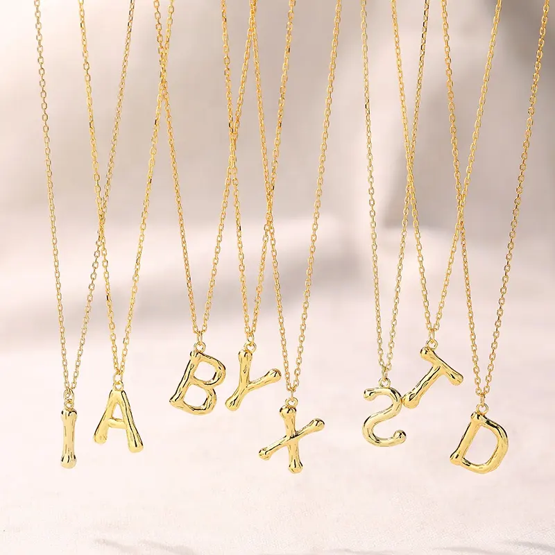 Collana 925 pendente con lettere iniziali di alfabeto 26 in oro placcato oro 18K