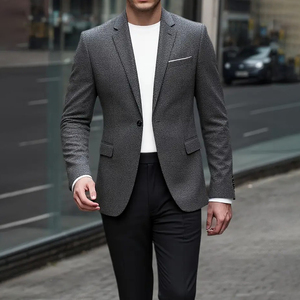 Veste de costume de <span class=keywords><strong>mariage</strong></span> élégante pour <span class=keywords><strong>homme</strong></span>, grise, coupe ajustée, simple boutonnage, col en V, en tissu peigné, <span class=keywords><strong>tenue</strong></span> de travail décontractée de haute qualité - Product Image 1