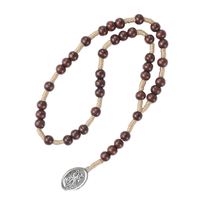 Chapelet en perles de bois avec médaille catholique Saint Michel en alliage de zinc, collier religieux pour enfants, Archange Saint Michel