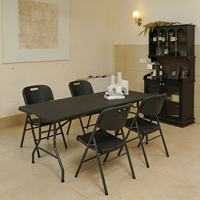 Table pliante rectangulaire en plastique HDPE noir de 180 cm, pliable au centre, pour fêtes, vente en gros